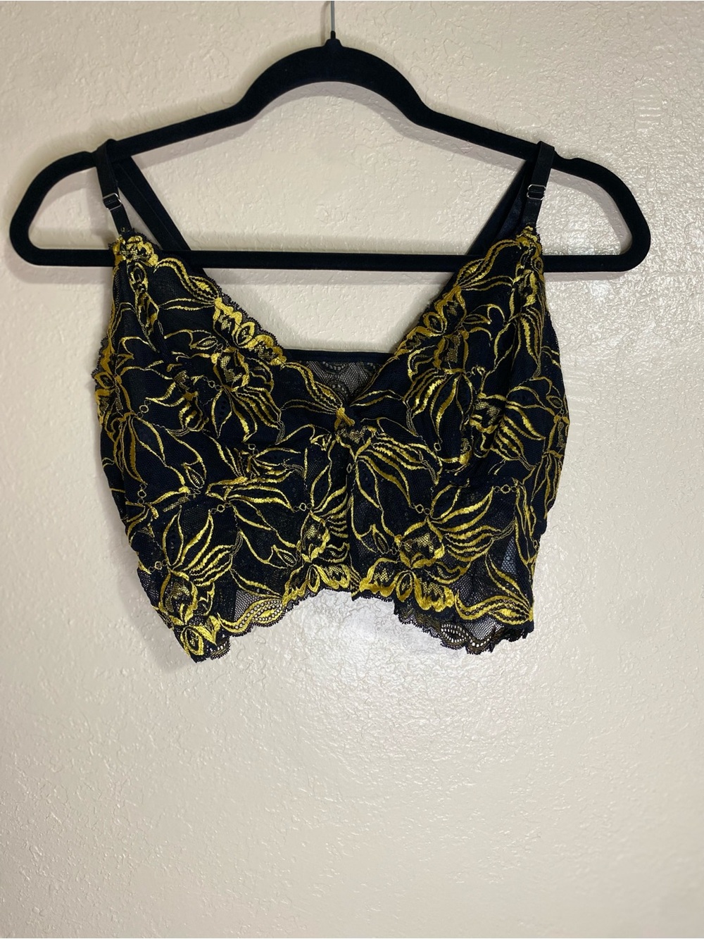 SHEIN Black and Gold Floral Lace Crop Bralette